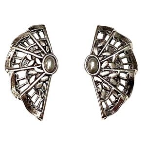 AVON Vintage Asian Fan Silver Pearl Earrings